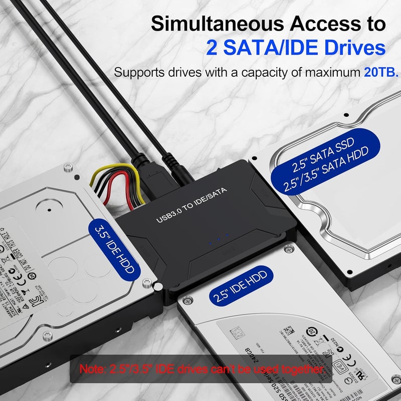 VoroDcip قارئ القرص الصلب USB 3.0 و Type C إلى محول SATA IDE، مجموعة استرداد بيانات داخلية مع طاقة 12V/2A لقرص HDD SSD الداخلي بحجم 2.5"/3.5"، محرك Blu-ray داخلي، بسعة تصل إلى 20TB - Image 3